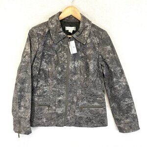 NWT Christopher &‎ Banks Silver Zip Up Blazer Jacket Womens Small S Metallic NEW